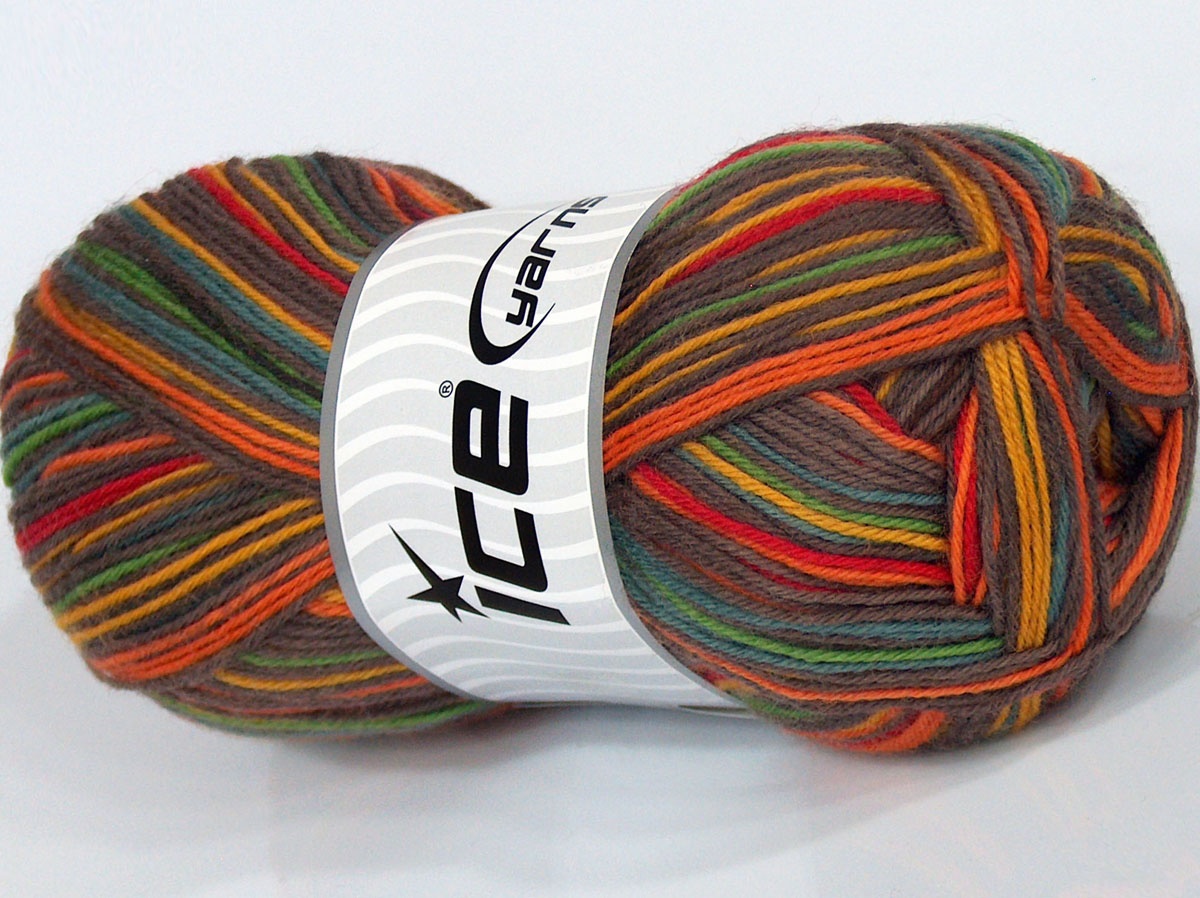 Lot of 4 x 100gr Skeins Ice Yarns PRINT SOCK (75% Superwash Wool) Yarn Camel Turquoise Gold Green Red - photo 2