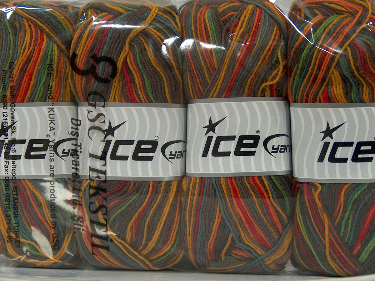 Lot of 4 x 100gr Skeins Ice Yarns PRINT SOCK (75% Superwash Wool) Yarn Camel Turquoise Gold Green Red - photo 4