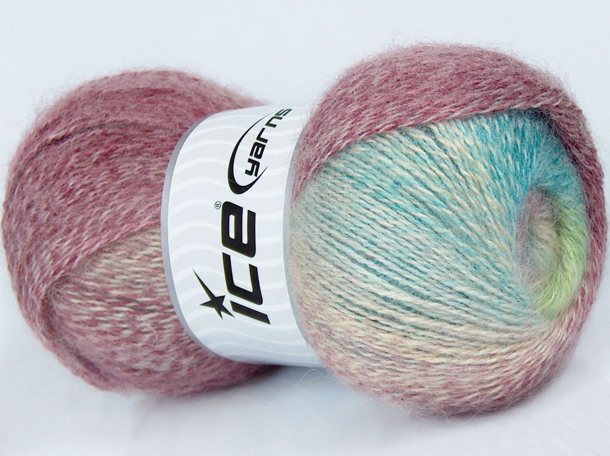Lot of 4 x 100gr Skeins Ice Yarns MOHAIR PASTEL (10% Mohair15% Wool) Yarn Green Turquoise Burgundy Cream - photo 2