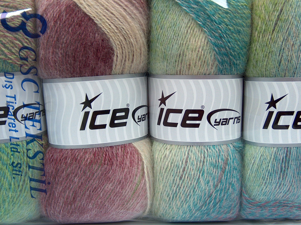 Lot of 4 x 100gr Skeins Ice Yarns MOHAIR PASTEL (10% Mohair15% Wool) Yarn Green Turquoise Burgundy Cream - photo 4