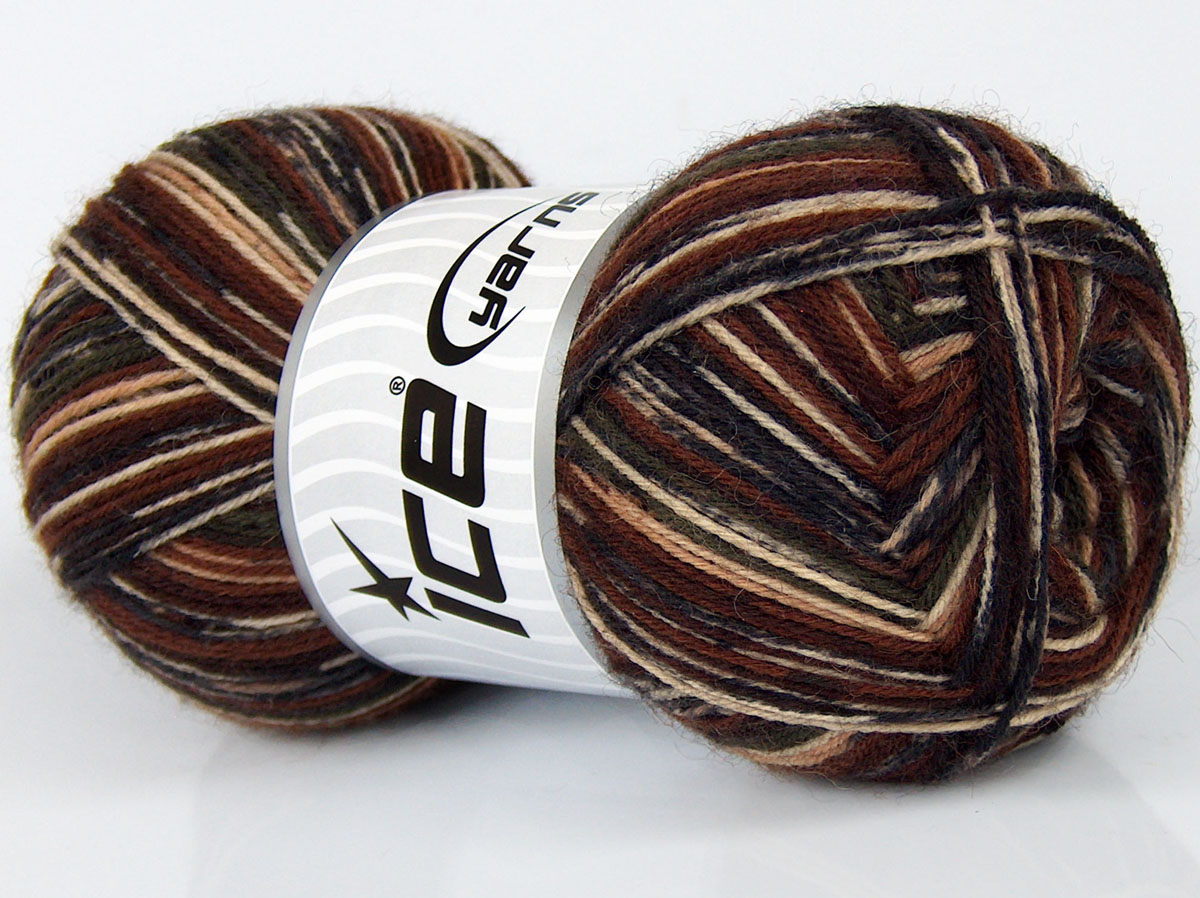 Lot of 4 x 100gr Skeins Ice Yarns MULTICOLOR SOCK (75% Superwash Wool) Yarn Brown Shades Cream Khaki - photo 2