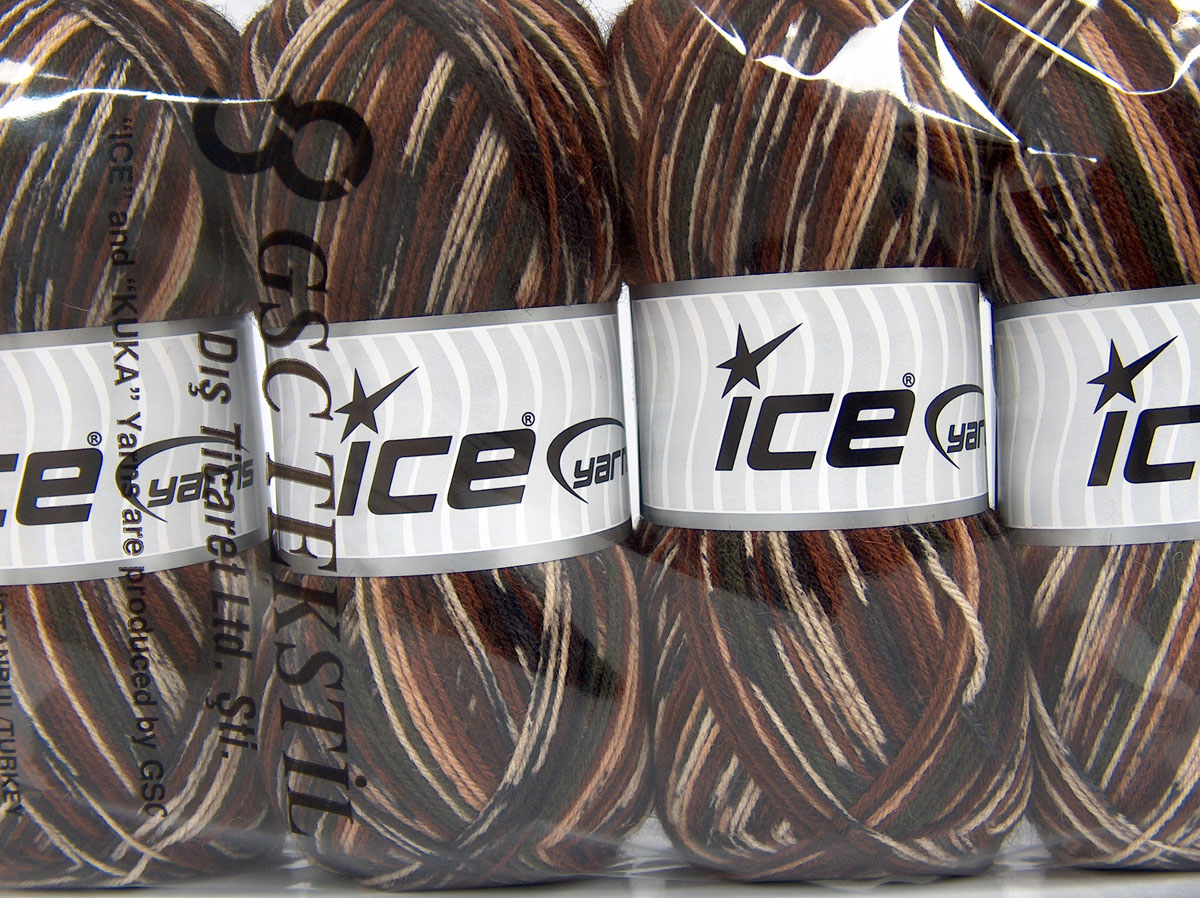 Lot of 4 x 100gr Skeins Ice Yarns MULTICOLOR SOCK (75% Superwash Wool) Yarn Brown Shades Cream Khaki - photo 4