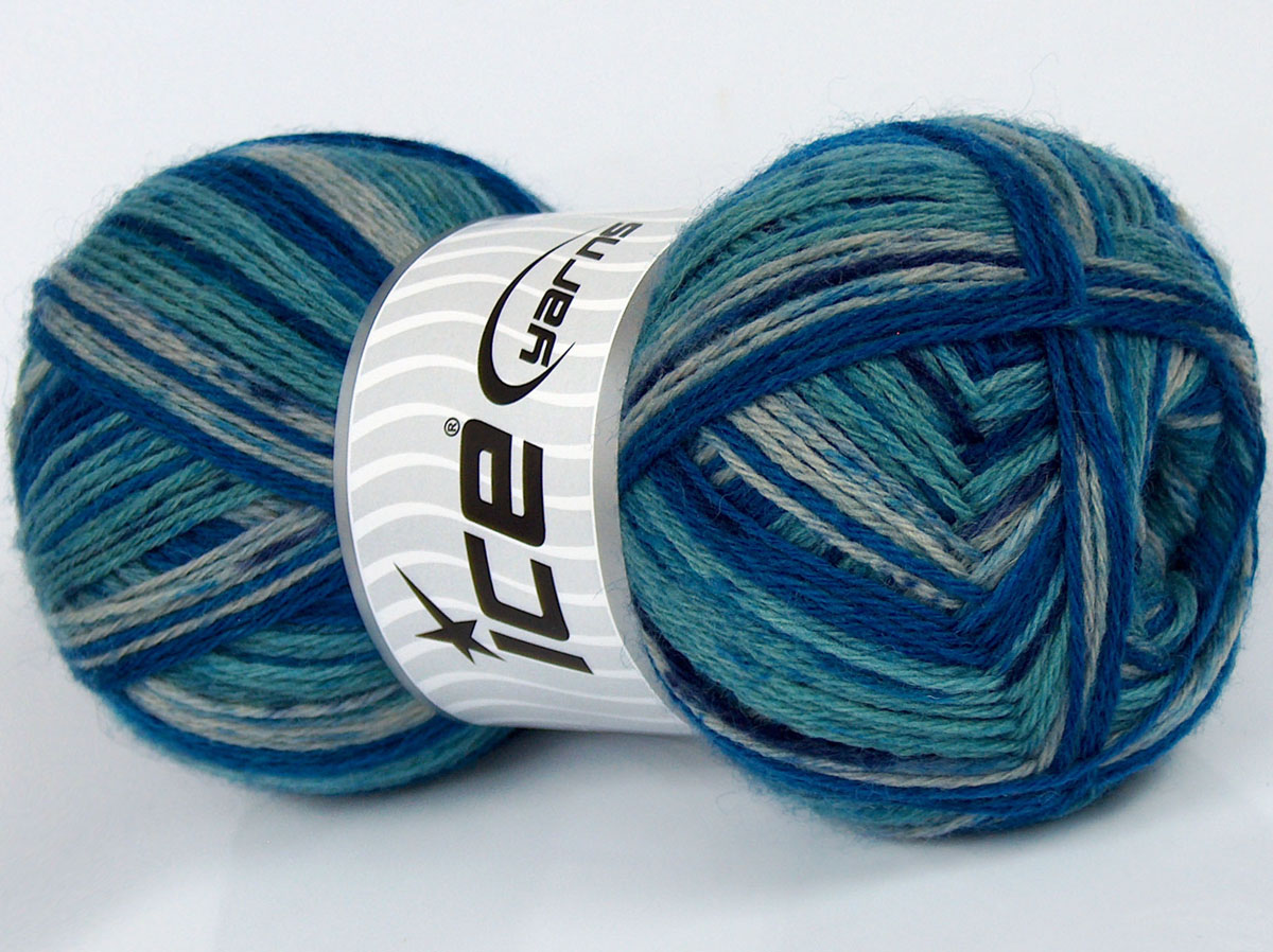 Lot of 4 x 100gr Skeins Ice Yarns MULTICOLOR SOCK (75% Superwash Wool) Yarn Turquoise Shades Navy Grey - photo 2