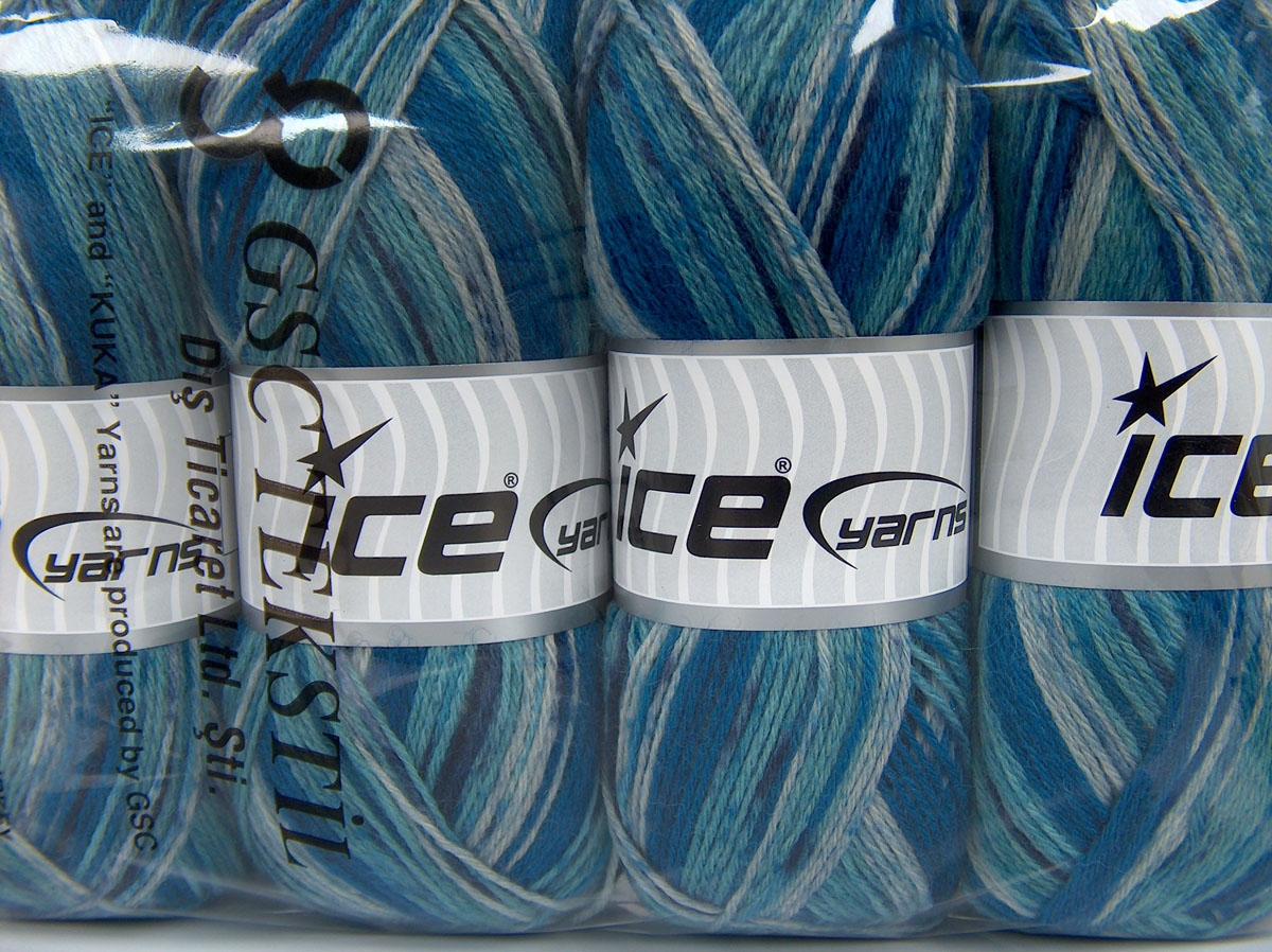 Lot of 4 x 100gr Skeins Ice Yarns MULTICOLOR SOCK (75% Superwash Wool) Yarn Turquoise Shades Navy Grey - photo 4