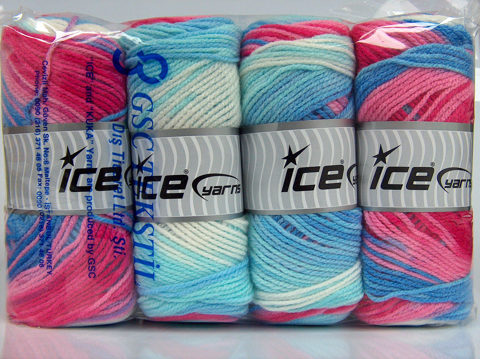Lot of 4 x 100gr Skeins Ice Yarns AMBIANCE Yarn Pink Shades Blue Shades White - photo 4