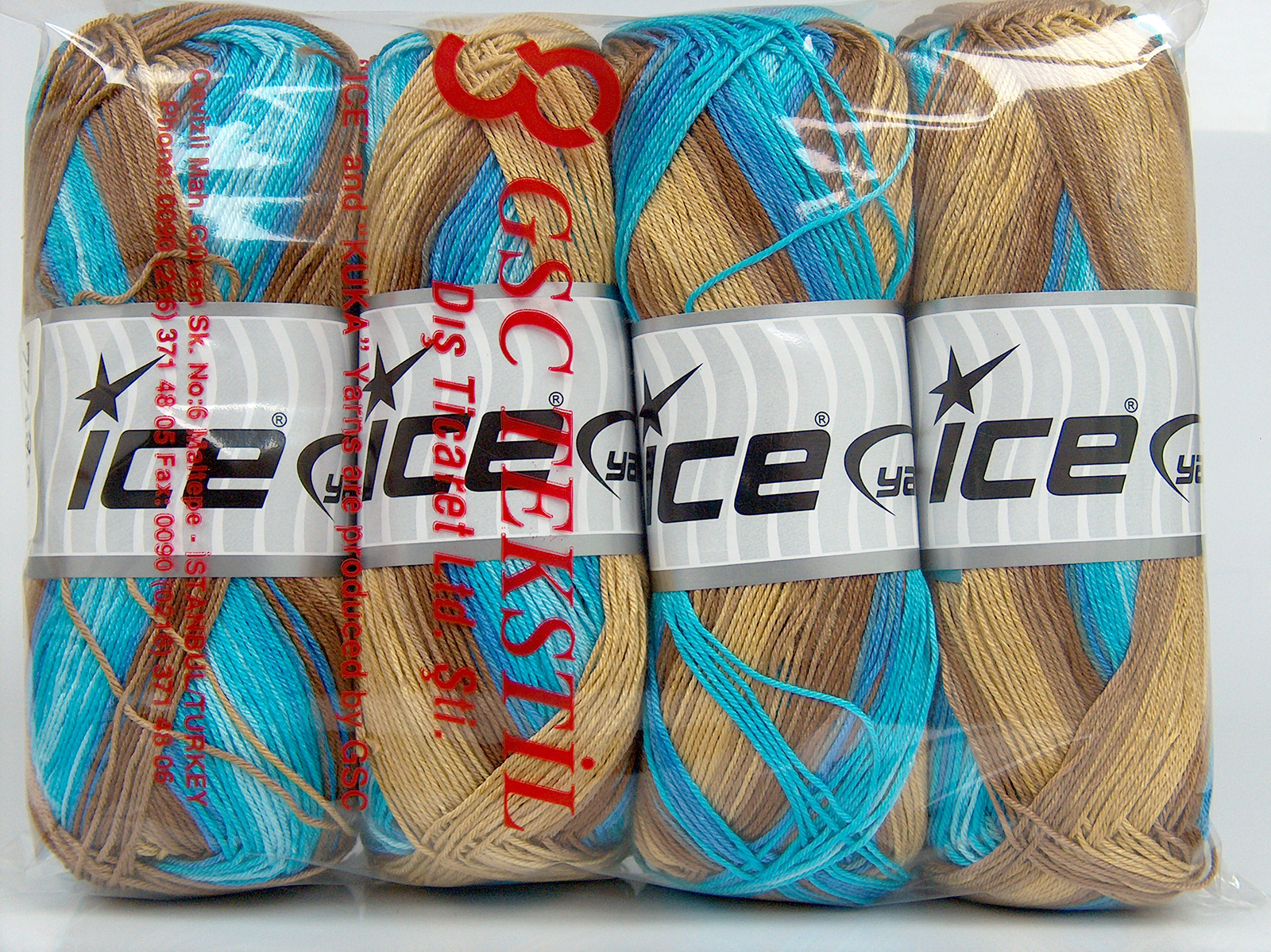 Lot of 4 x 100gr Skeins Ice Yarns BISCUIT Yarn Brown Shades Turquoise Blue Shades - photo 4