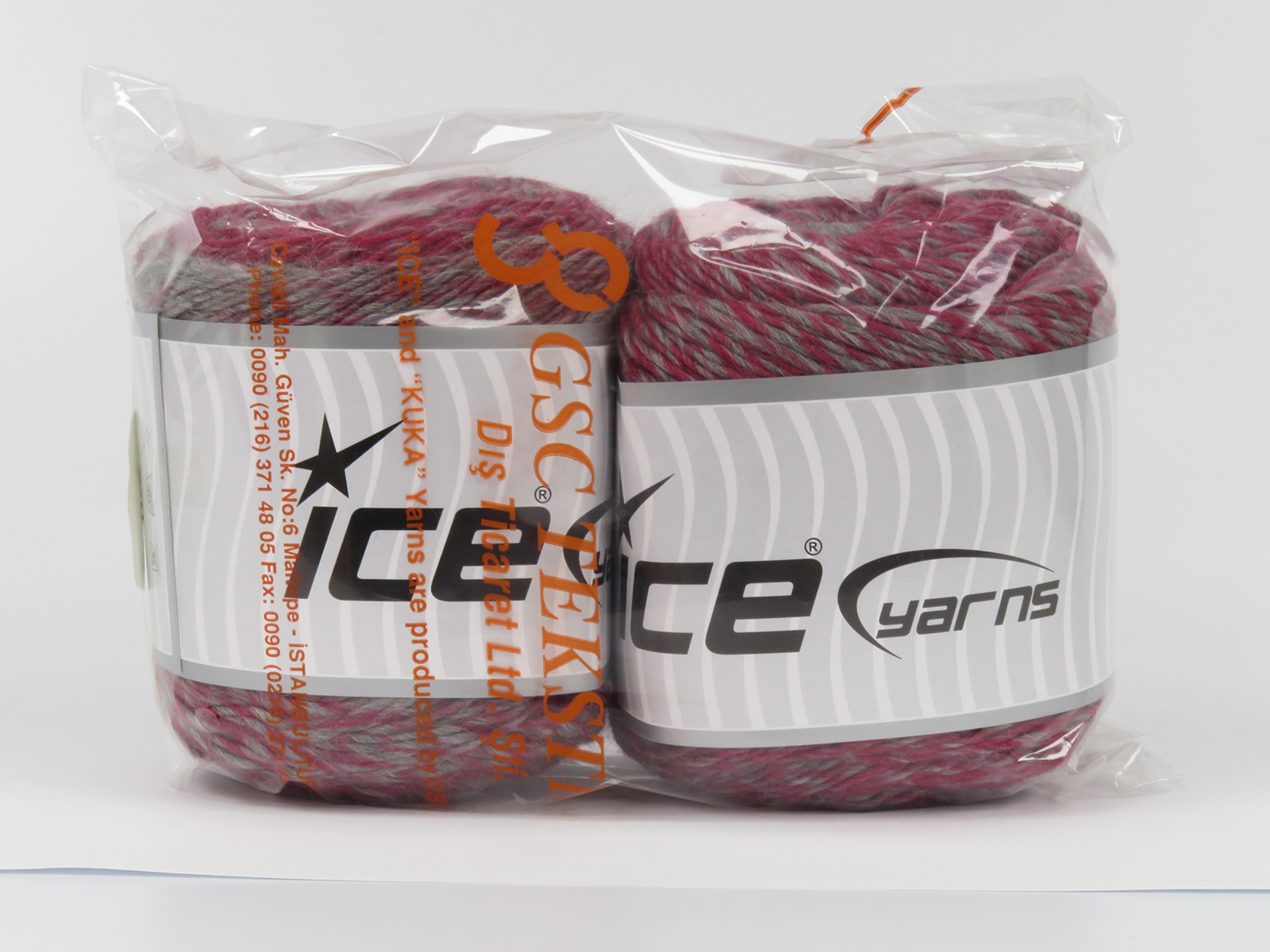Lot of 2 x 150gr Skeins Ice Yarns CAKES CAMARO (50% Wool) Yarn Red Light Grey - photo 4