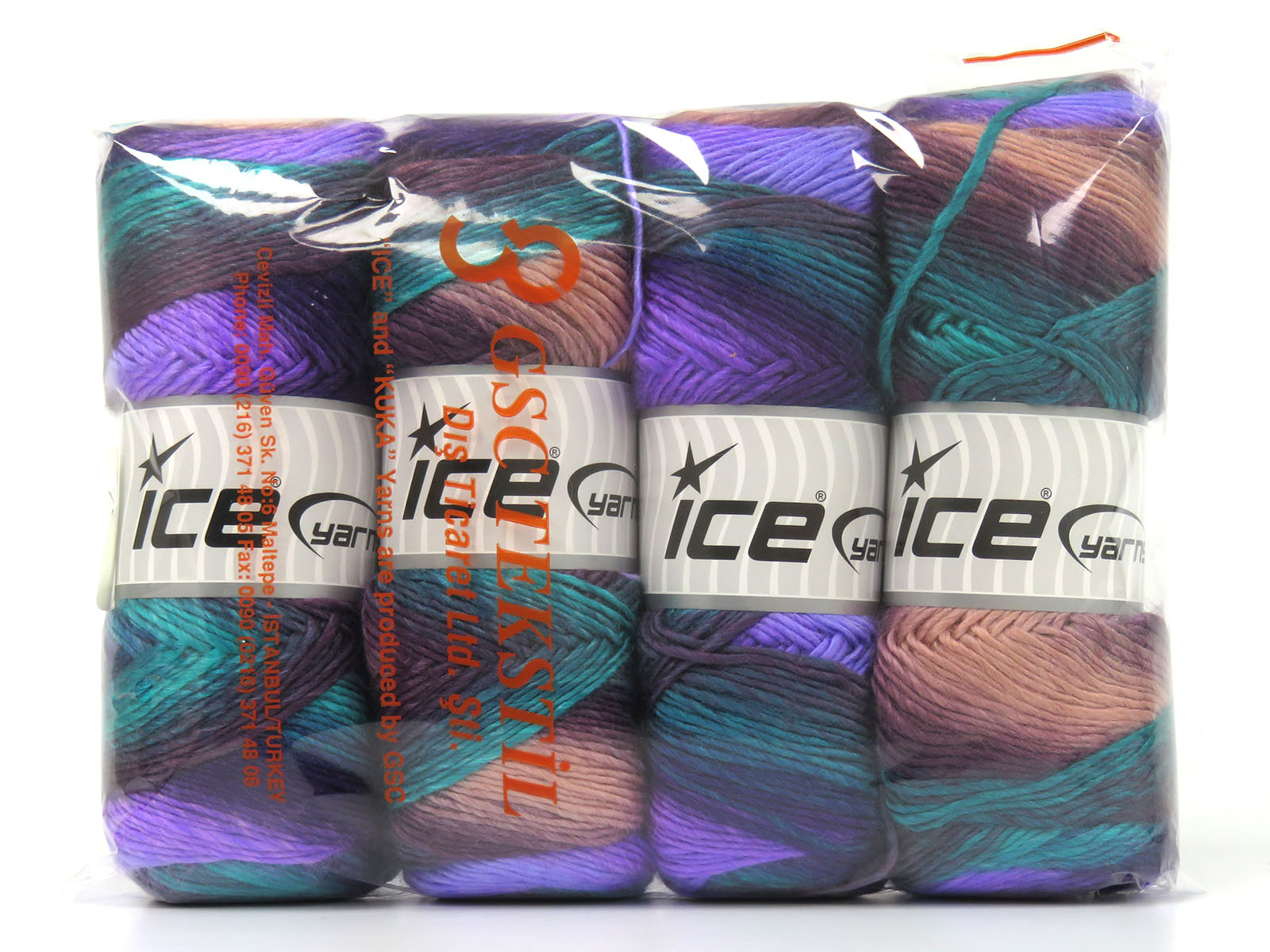 Lot of 4 x 100gr Skeins Ice Yarns RAINBOW Yarn Purple Shades Green Salmon - photo 4