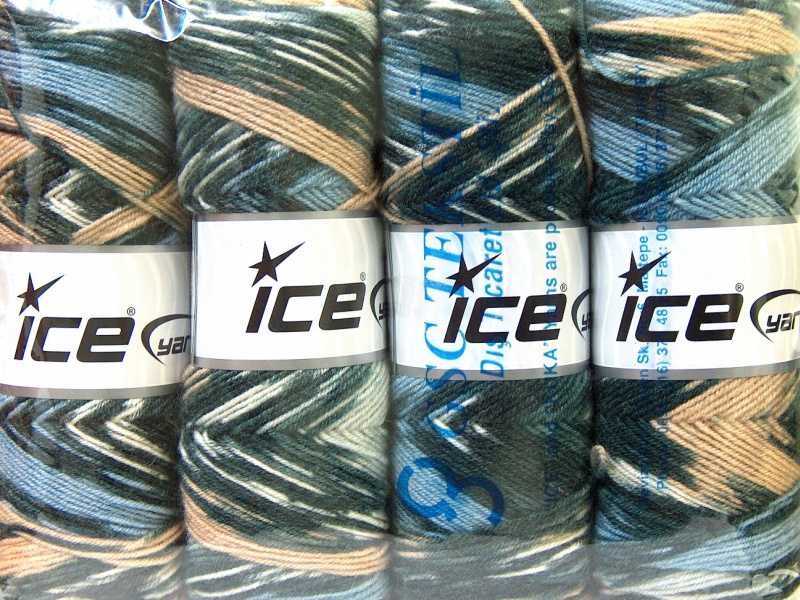 Lot of 4 x 100gr Skeins ICE BONITO ETHNIC (50% Wool) Yarn Black Blue White Grey - photo 4