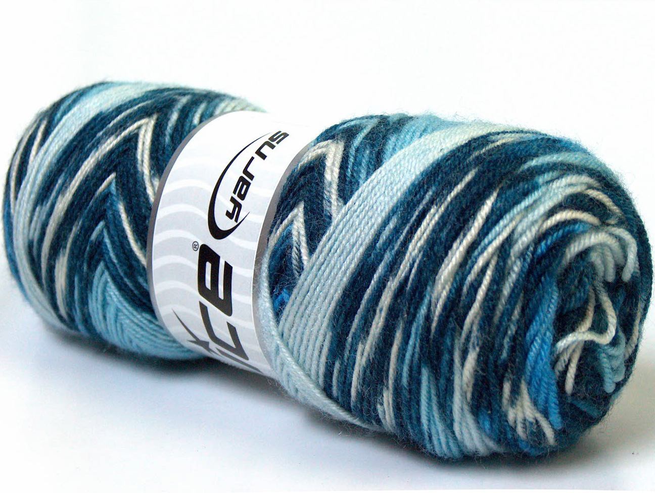 Lot of 4 x 100gr Skeins ICE BONITO ETHNIC (50% Wool) Yarn Blue Shades White