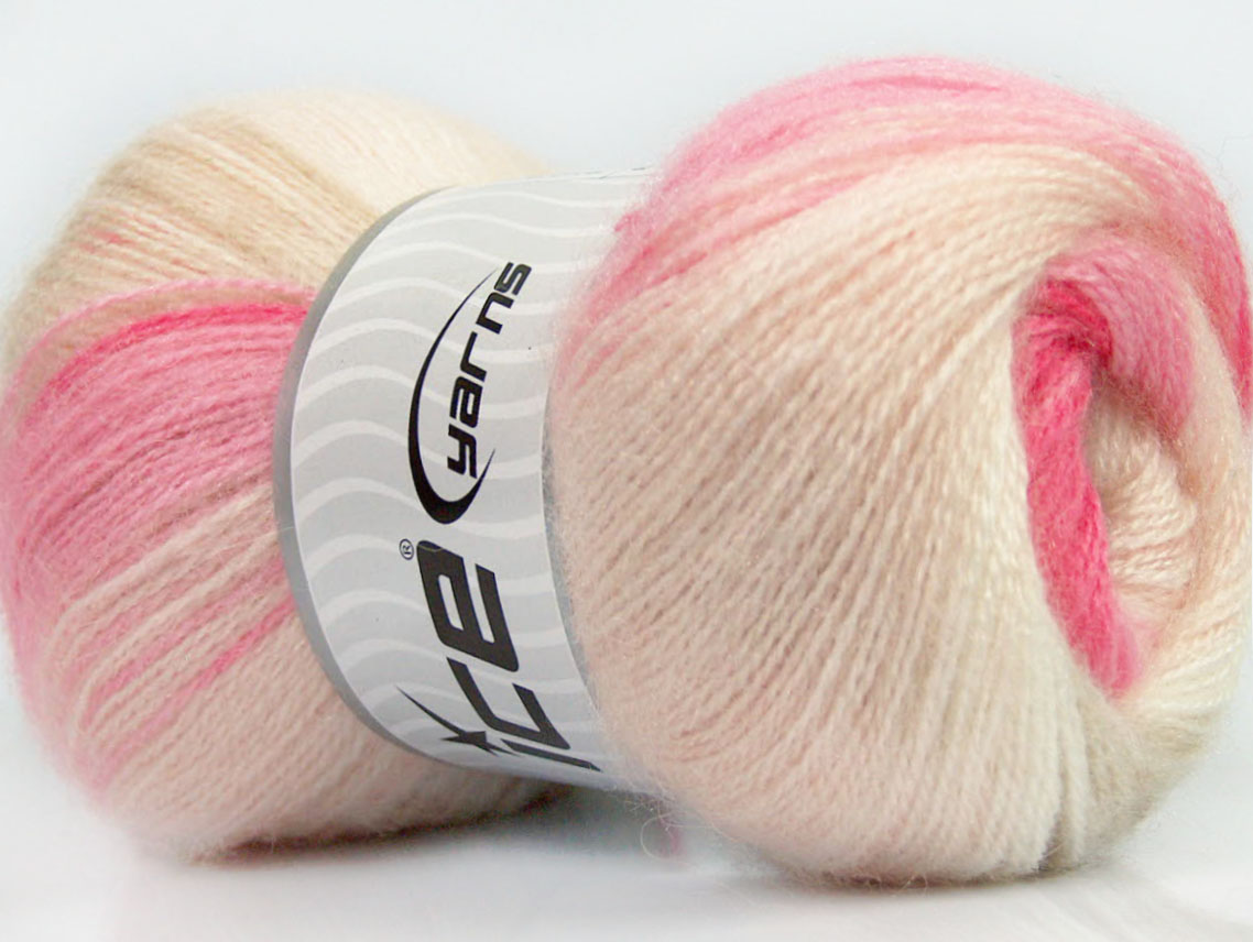 Lot of 4 x 100gr Skeins ICE ANGORA ACTIVE (25% Angora) Yarn Pink Shades White