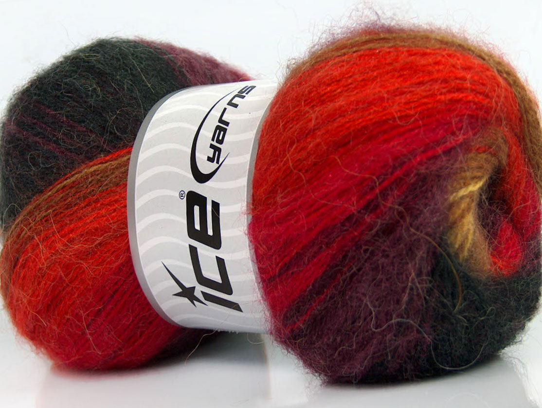 Lot of 4 x 100gr Skeins ICE ANGORA ACTIVE (25% Angora) Yarn Red Orange Green Shades Brown - photo 2