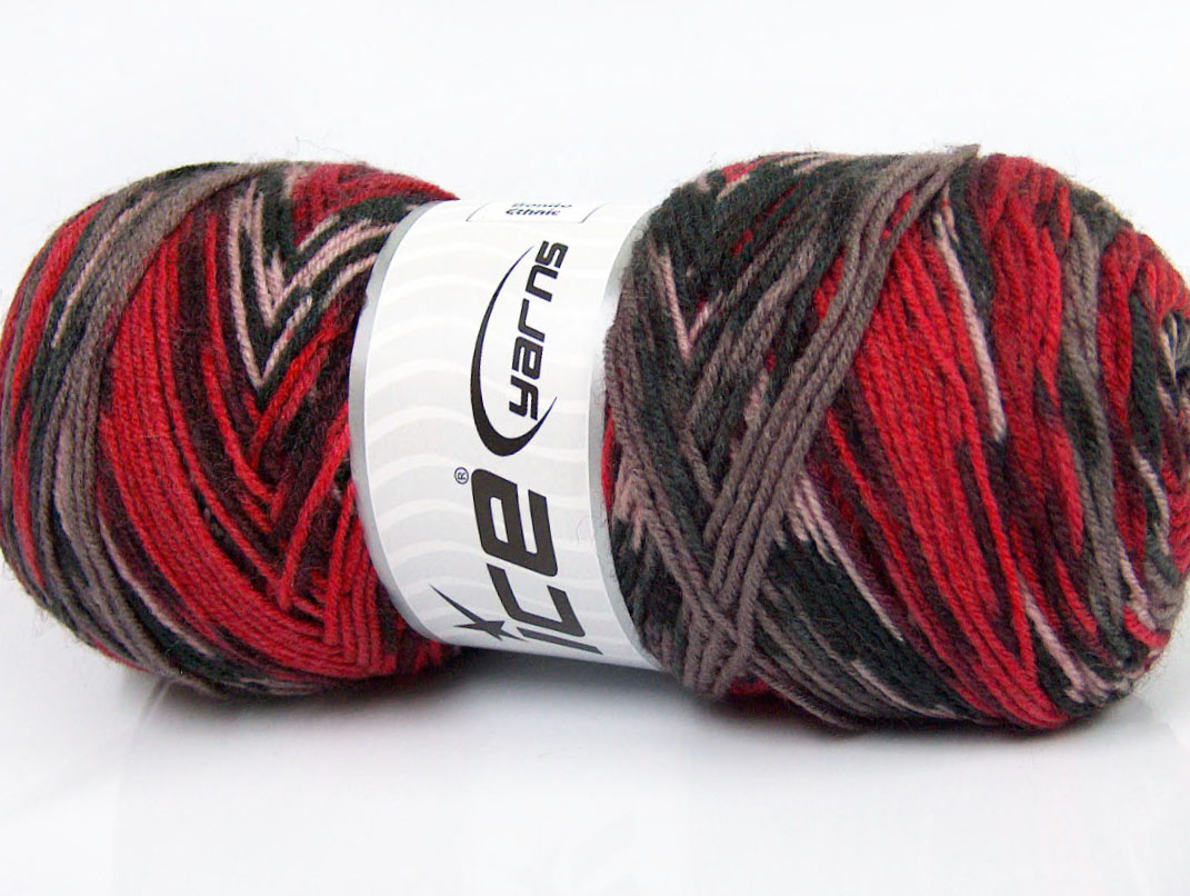 Lot of 4 x 100gr Skeins Ice Yarns BONITO ETHNIC (50% Wool) Yarn Grey Shades Red Shades - photo 2