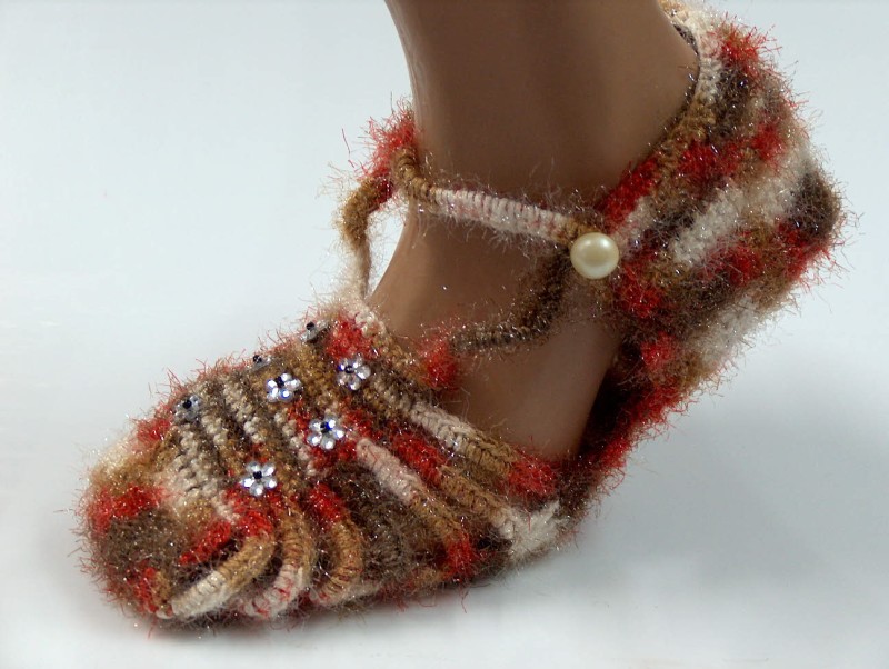 Bootees Brown, Red, White