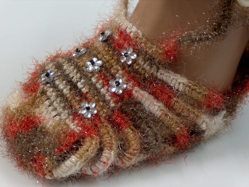 Bootees Brown, Red, White